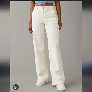 American Eagle high-rise corduroy baggy wide leg cargo Pants Ivory sz 8.